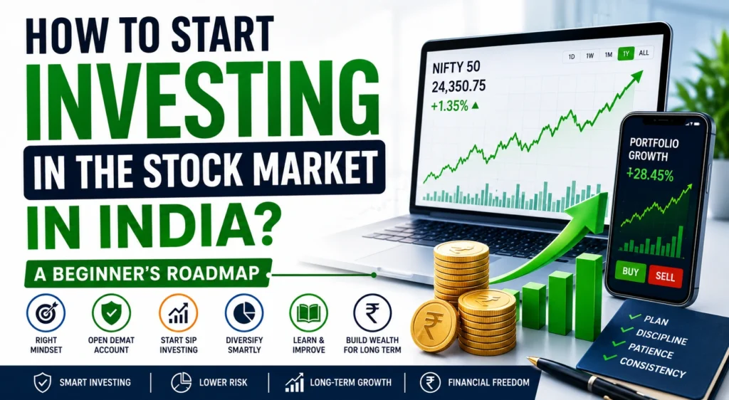 How do I start investing in the stock market in India? Beginner roadmap featuring Demat account, SIP investing, Nifty 50 growth, and long-term wealth strategy